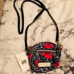 NWT Betsey Johnson Satchel. Cheetah with pink lips